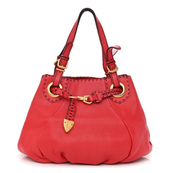 Authentic FENDI Romano Selleria Pomodorino Red Leather Tote Bag Purse EUC - Picture 1 of 11